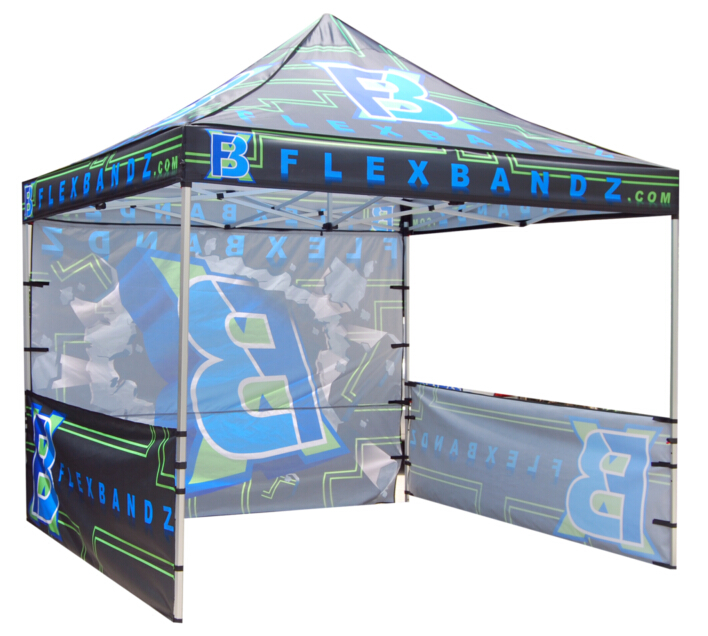 10'x10' custom printed tent with back wall and side skirt walls
