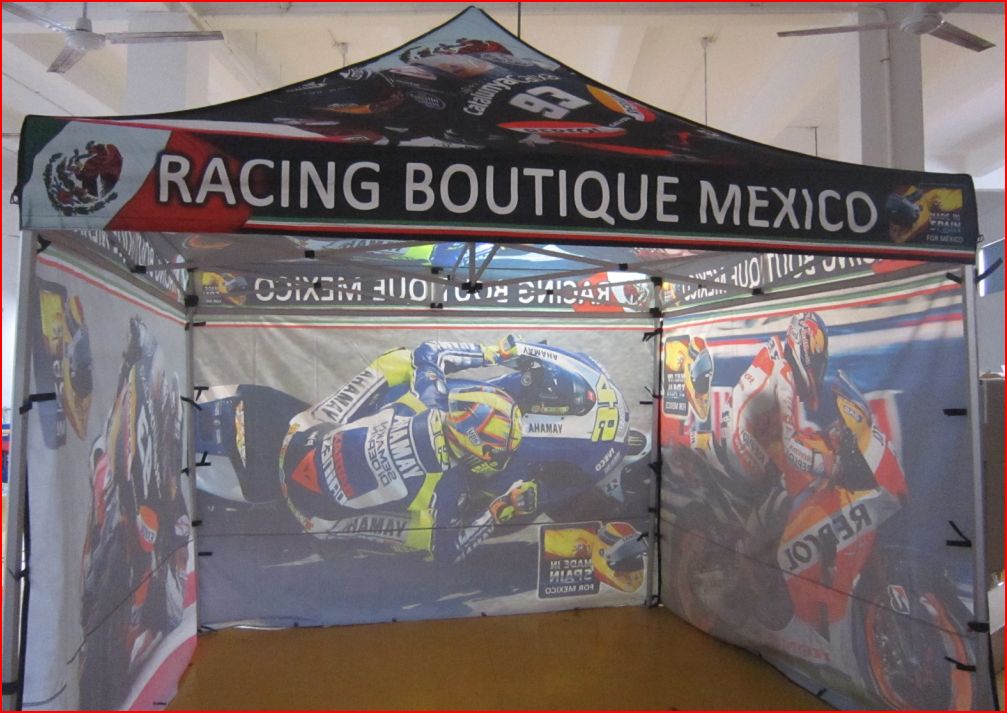 heavy-duty aluminum hex frame with 10'x10' custom tent top