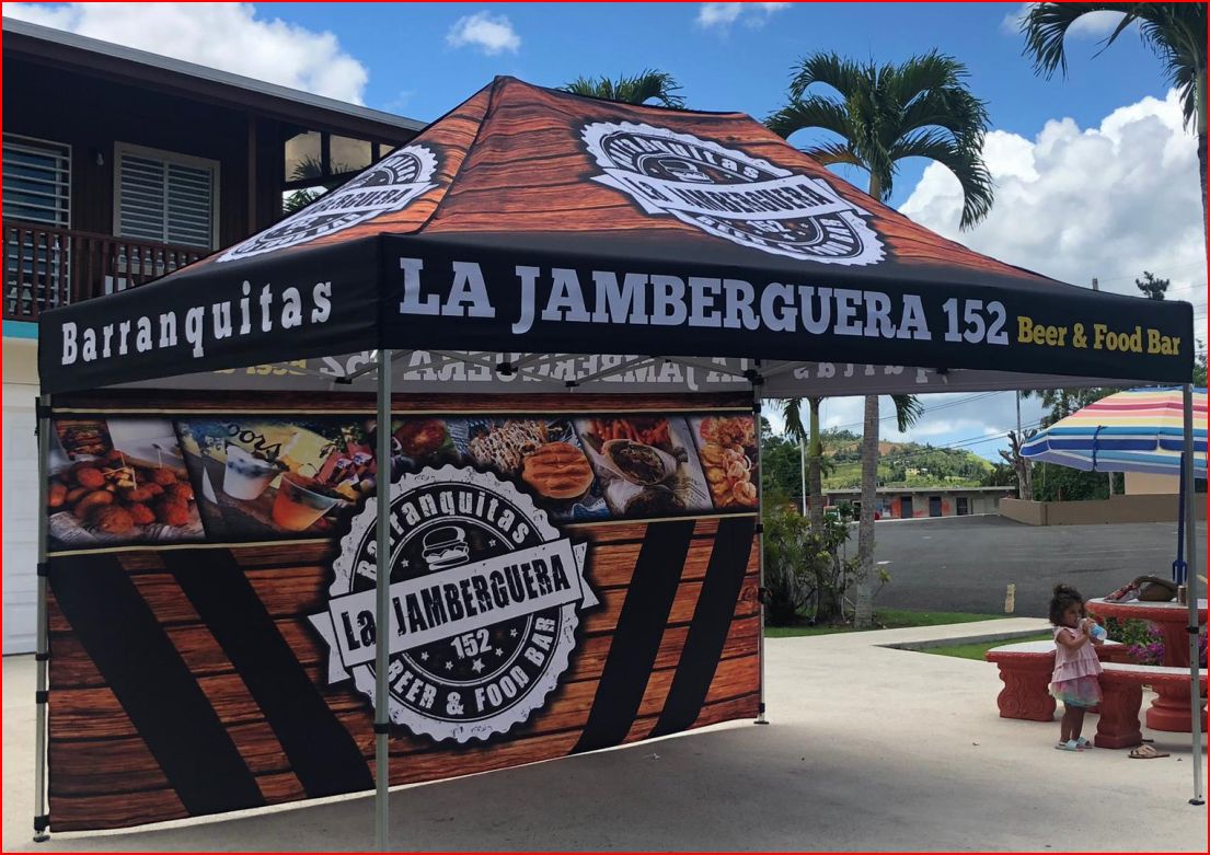 10'x20' custom printed tent top with full back wall